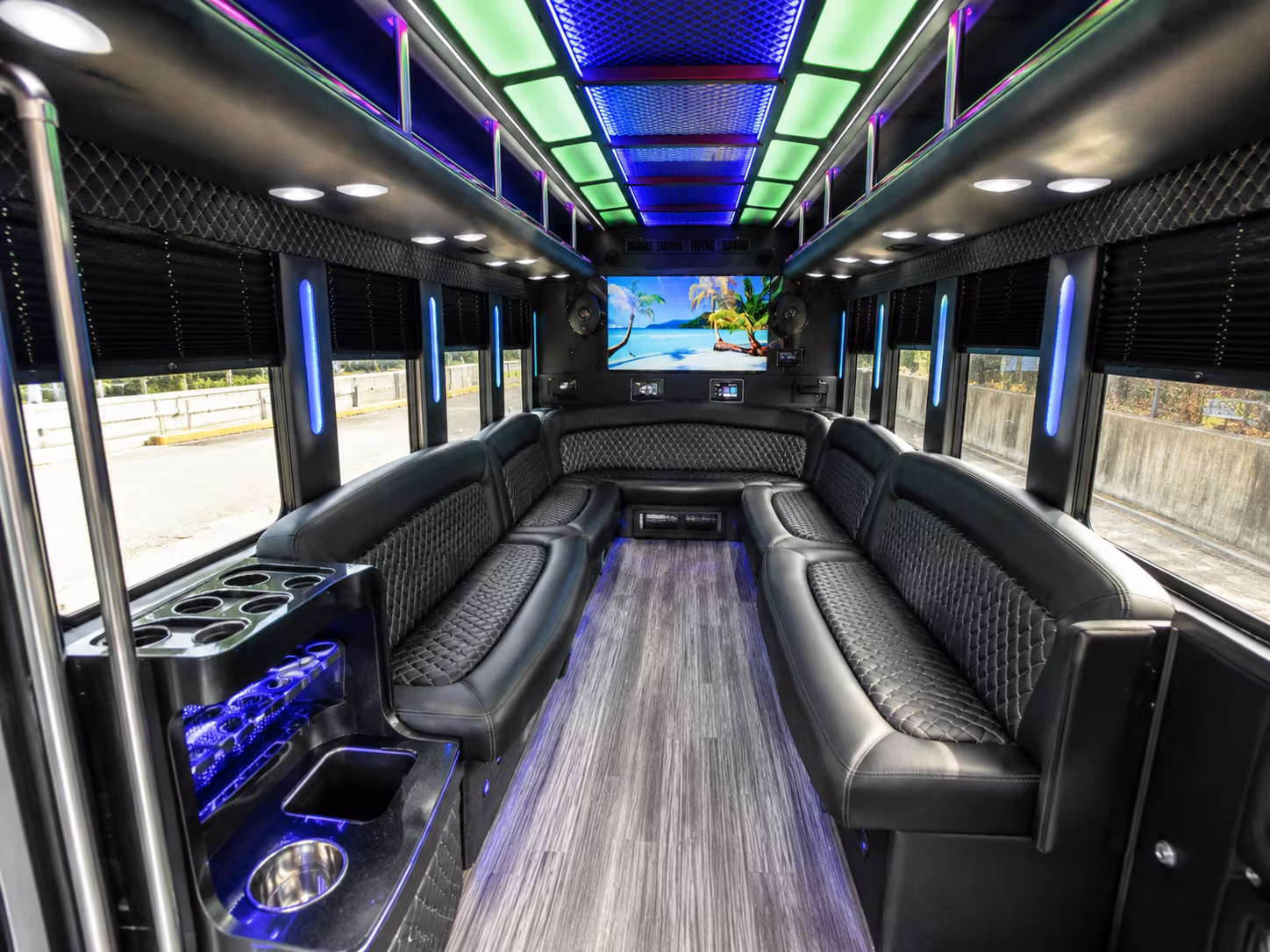 gloucester 18 passenger party bus inside
